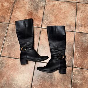 TORY BURCH Marsden Tall Riding Boots  Leather Block Heel Size 7 Round Toe